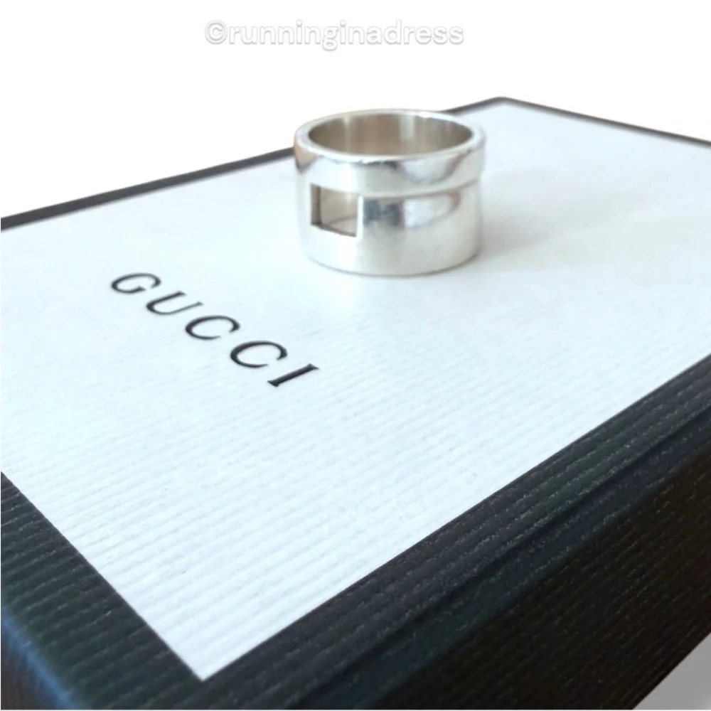 Vintage Gucci Tom Ford Era Geometric G Wide 925 Sterling Silver Ring 8.5 Y2K